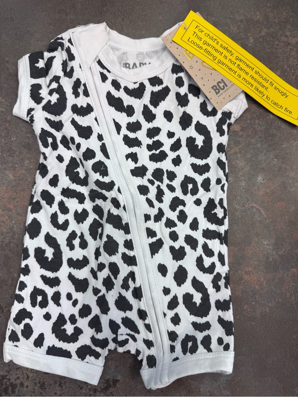 Cotton On Black & White Leopard Zip-Front Short-Sleeve Sleep Romper
